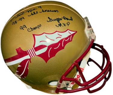 Peter Warrick Autographed Florida State Seminoles Riddell NCAA FS Rep Helmet #9 98-99 All American/99 Champs/Sugar Bowl MVP- PSA-Powers Sports Memorabilia