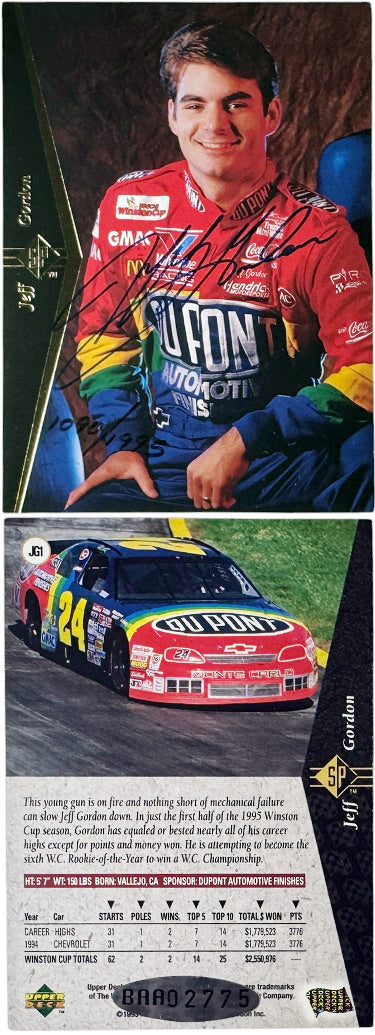 Jeff Gordon Autographed 1995 Upper Deck SP Authentic NASCAR Auto #JG1- Upper Deck Authenticated Hologram & UDA COA-Powers Sports Memorabilia
