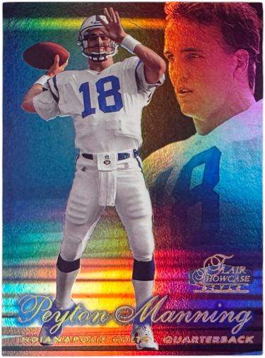 Peyton Manning 1998 Flair Showcase Showstopper Rookie Card (RC) Sec 2 Row 2 Seat 3 (Indianapolis Colts/HOF)-Powers Sports Memorabilia