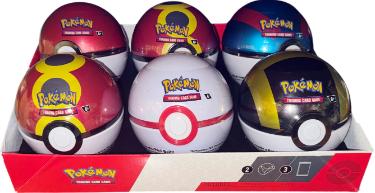 Pokemon TCG L25 PokeBall Tins 18 Booster Packs Display Tray - Lot Of 6 Tins -New-Powers Sports Memorabilia