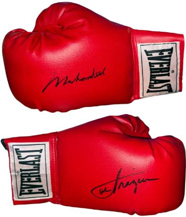Muhammad Ali & Joe Frazier dual Autographed Everlast Leather White Label 14oz Pair Boxing Gloves- Beckett Review-Powers Sports Memorabilia
