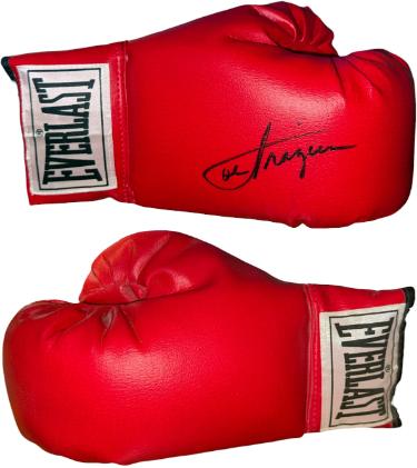 Joe Frazier Autographed Everlast Leather White Label 14oz Pair Boxing Gloves (Right Auto)- Beckett Review-Powers Sports Memorabilia