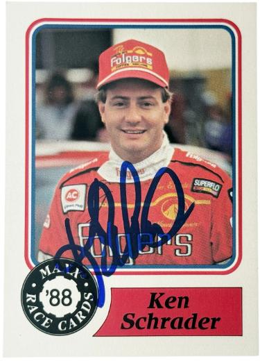 Ken Schrader Autographed 1988 Maxx Charlotte Folgers Rookie On Card Auto RC #74 - COA-Powers Sports Memorabilia