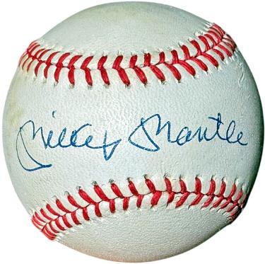 Mickey Mantle Autographed Rawlings Official ROAL American League Baseball tone spots-Beckett Review (New York Yankees/HOF)-Powers Sports Memorabilia
