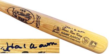 Hank Aaron Autographed Louisville Slugger 180 Model Home Run King 755 Career Home Runs Logo MLB Eng Bat /755- Beckett Review-Powers Sports Memorabilia