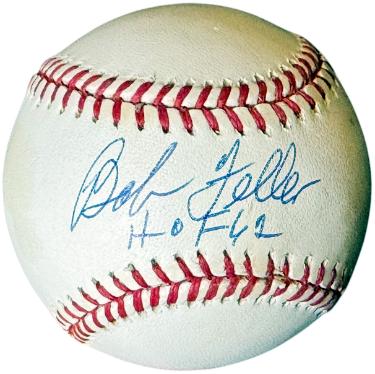 Bob Feller Autographed OFC Rawlings ROAL American League Baseball HOF 62 tone spots- COA (Cleveland)-Powers Sports Memorabilia