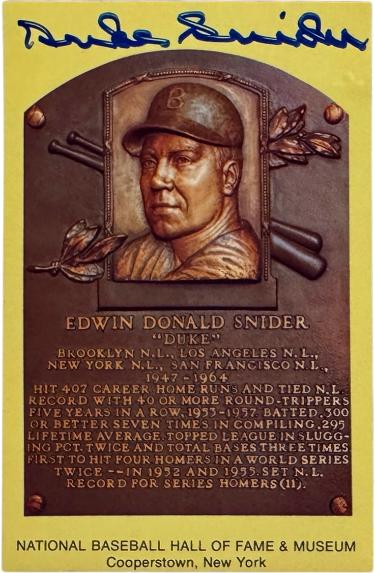 Duke Snider Autographed HOF Plaque 3.5x5.5 Postcard Imperfect/Ding- COA (Dodgers)-Powers Sports Memorabilia