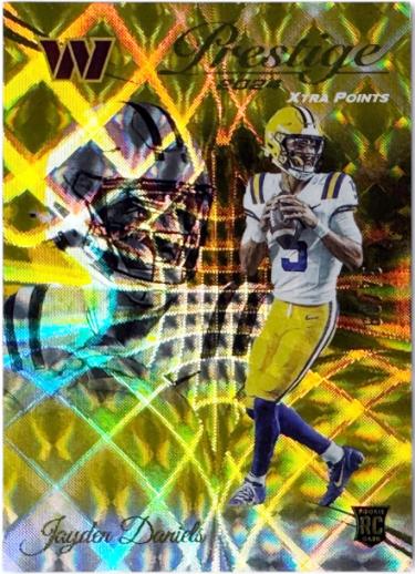 Jayden Daniels 2024 Panini Prestige Gold Premium Xtra Points RC Card #302 /75 (LSU Tigers/Washington Commanders)-Powers Sports Memorabilia
