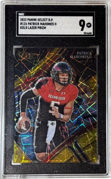 Patrick Mahomes 2023 Panini Select DP Gold Lazer Prizm Card #126- SGC Graded 9 Mint (Texas Tech/Chiefs)-Powers Sports Memorabilia