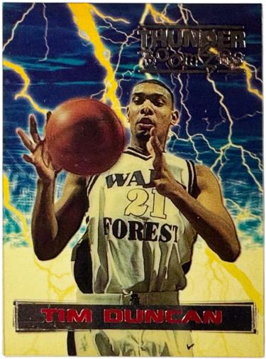Tim Duncan 1997 Wheels Thunder Boomers Rookie Card (RC) #TB1 (Wake Forest/San Antonio Spurs/HOF)-Powers Sports Memorabilia