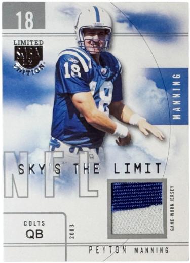 Peyton Manning 2003 Skybox Sky's The Limit Game Worn Jersey Card #SL-PM /50 (Indianapolis Colts/HOF)-Powers Sports Memorabilia