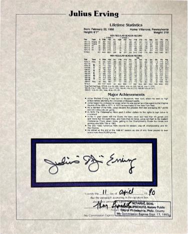 Julius "Dr. J" Erving Autographed Lifetime Statistics 8x10 Photo- Goldin COA/Notarized-Powers Sports Memorabilia