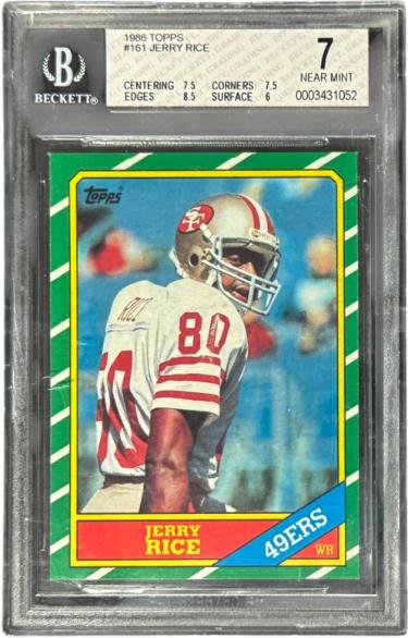 Jerry Rice 1986 Topps Rookie Card (RC) #161- Beckett/BGS Graded 7 Near Mint (w/sub-grades/San Francisco 49ers/HOF)-Powers Sports Memorabilia