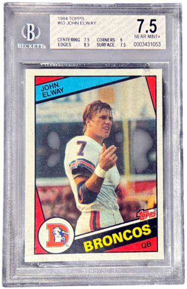 John Elway 1984 Topps Rookie Card (RC) #63- Beckett/BGS Graded 7.5 Near Mint+ (w/ sub-grades/Denver Broncos/HOF)-Powers Sports Memorabilia