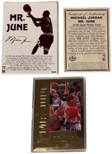 Michael Jordan 1998 Upper Deck 22KT Gold "Mr. June" Card /7233- COA (Chicago Bulls/GOAT/HOF)-Powers Sports Memorabilia