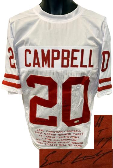 Earl Campbell Autographed Texas Custom Stitched College STAT Jersey w/ HT77 XL -COA-Powers Sports Memorabilia