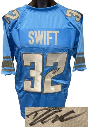 D'Andre Swift Autographed Detroit Blue Custom Stitched Pro Style Football Jersey XL - JSA-Powers Sports Memorabilia