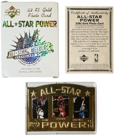 Michael Jordan 1997 Upper Deck 22KT Gold All-Star Power Card /5000- COA (Chicago Bulls/GOAT/HOF) - CTBL_047031-Powers Sports Memorabilia