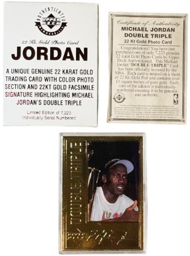Michael Jordan 1998 Upper Deck 22KT Gold Double Triple Card /7233- COA (Chicago Bulls/GOAT/HOF)-Powers Sports Memorabilia