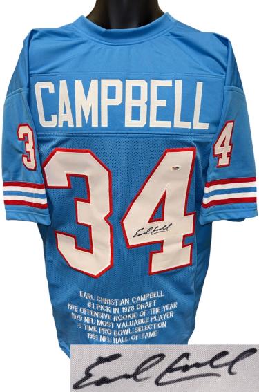Earl Campbell Autographed Houston Blue Custom Stitched Pro Style Stat Jersey XL- PSA (HOF)-Powers Sports Memorabilia