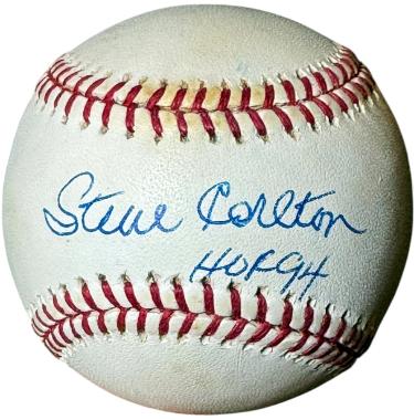 Steve Carlton Autographed Official Rawlings Major League Baseball HOF 94 tone spots- COA (Philadelphia Phillies)-Powers Sports Memorabilia