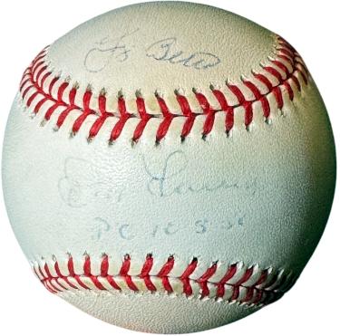 Don Larsen/Yogi Berra Autographed Rawlings Official ROAL American League Baseball PG 10-8-56 faded- COA (New York Yankees)-Powers Sports Memorabilia