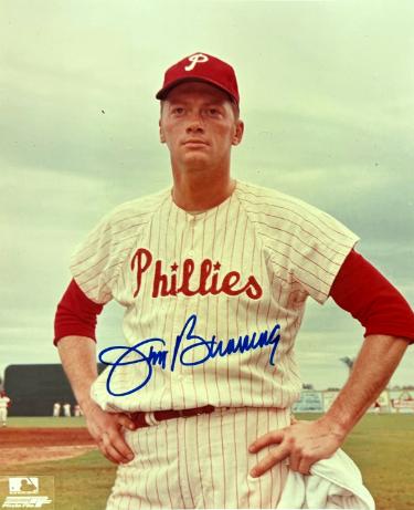 Jim Bunning Autographed Philadelphia Phillies MLB 8x10 Photo- COA (HOF/6-21-64 PG)-Powers Sports Memorabilia