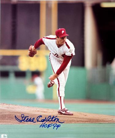 Steve Carlton Autographed Philadelphia Phillies MLB 8x10 Photo HOF 94 imperfect - COA-Powers Sports Memorabilia