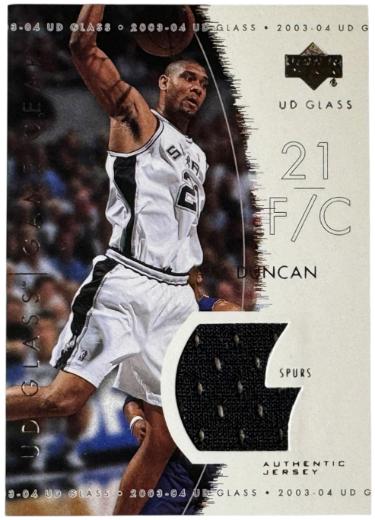 Tim Duncan 2003-04 UD Glass Game Gear Game Used Jersey Card #GG-TD (San Antonio Spurs/HOF)-Powers Sports Memorabilia