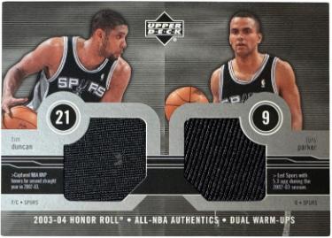 Tim Duncan/Tony Parker 2003-04 Upper Deck All-NBA Authentics Warm Ups Card #TD/TP (San Antonio Spurs/HOF)-Powers Sports Memorabilia