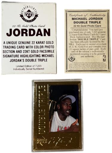 Michael Jordan 1998 Upper Deck 22KT Gold Double Triple Card /7233- COA (Chicago Bulls/GOAT/HOF) - CTBL_047104-Powers Sports Memorabilia