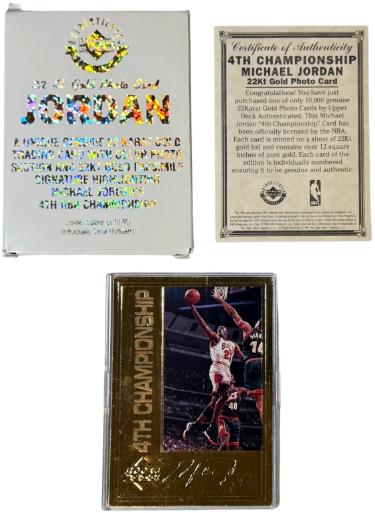 Michael Jordan 1996 Upper Deck 22KT Gold 4th NBA Championship Card /10,000 (Chicago Bulls/GOAT/HOF)-Powers Sports Memorabilia
