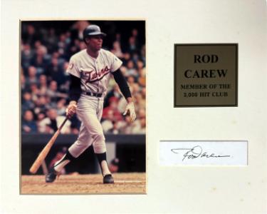 Rod Carew Autographed Minnesota Twins 1x3 Cut Sig/5x7 Photo Matted Spots- Ken Goldin, The Score Board, Inc COA/HOF-Powers Sports Memorabilia