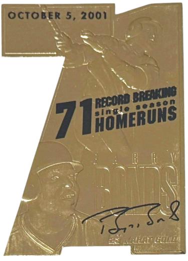 Barry Bonds 2001 23 Karat Gold 71 Homeruns Die-Cut Card (San Francisco Giants)-Powers Sports Memorabilia
