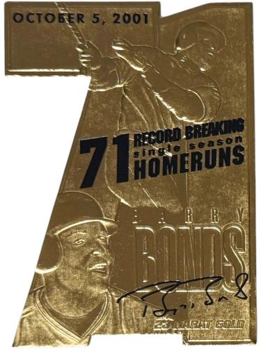 Barry Bonds 2001 23 Karat Gold 71 Homeruns Die-Cut Card (San Francisco Giants) - CTBL_047172-Powers Sports Memorabilia