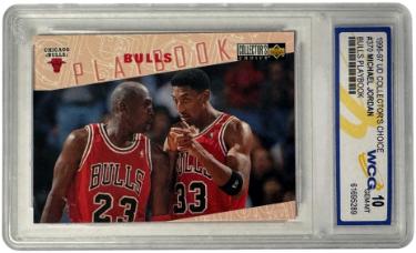 Michael Jordan 1996-97 UD Collector's Choice Bulls Playbook Card #370- WCG Graded 10 Gem Mint (Chicago Bulls w/ Scottie Pippen)-Powers Sports Memorabilia
