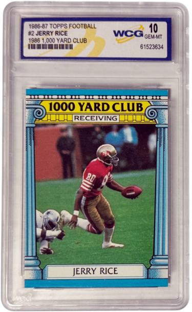 Jerry Rice 1986-87 Topps 1,000 Yard Club Card #2- WCG Graded 10 Gem Mint (San Francisco 49ers/HOF)-Powers Sports Memorabilia