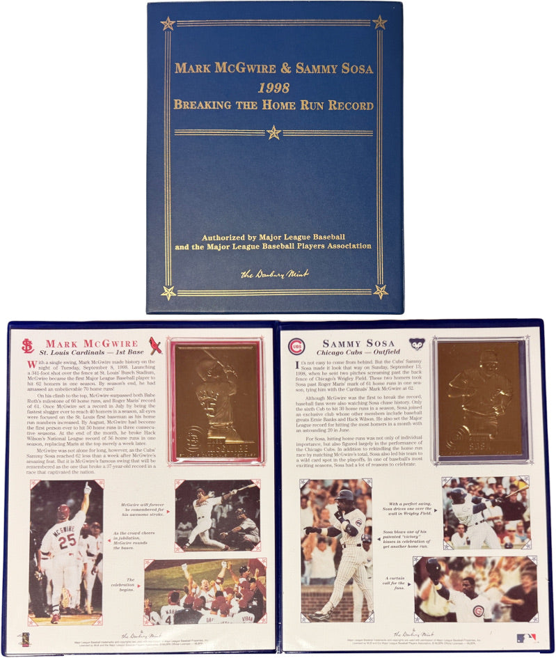 Mark McGwire/Sammy Sosa 1998 Breaking The Home Run Record 22KT Gold Cards-Danbury Mint with Album-Powers Sports Memorabilia