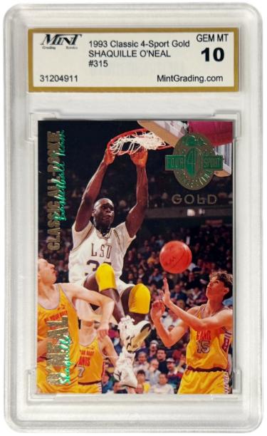 Shaquille O'Neal 1993 Classic 4-Sport Gold Rookie Card (RC) #315- Mint Graded 10 Gem Mint (LSU Tigers)-Powers Sports Memorabilia