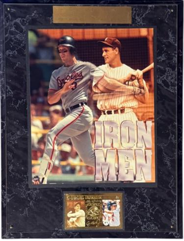 Cal Ripken, Jr/Lou Gehrig Ironmen Photo Plaque/St. Vincent Gold Rep Stamp 12X15- COA-Powers Sports Memorabilia