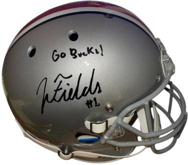 Justin Fields Autographed Ohio State Buckeyes Schutt NCAA FS Rep Helmet #1 Go Bucks!- JSA Authentication-Powers Sports Memorabilia