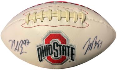 Joey Bosa & Nick Bosa dual Autographed Ohio State Buckeyes Rawlings NCAA Logo Football- JSA Witnessed-Powers Sports Memorabilia