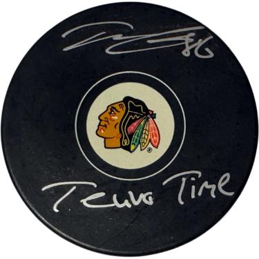 Teuvo Teravainen Autographed NHL Chicago Blackhawks Logo Hockey Puck #86 Teuvo Time- Player Holo-Powers Sports Memorabilia