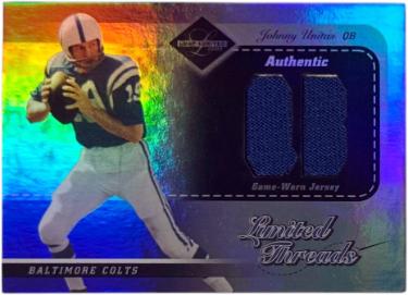 Johnny Unitas 2003 Leaf Limited Threads Game Worn Jersey Card #LT-63- /75 (Baltimore Colts/HOF)-Powers Sports Memorabilia