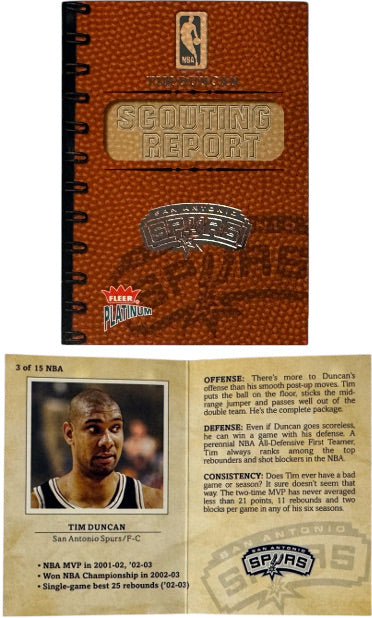 Tim Duncan 2003-04 Fleer Platinum Scouting Report Booklet /400 (San Antonio Spurs/HOF)-Powers Sports Memorabilia