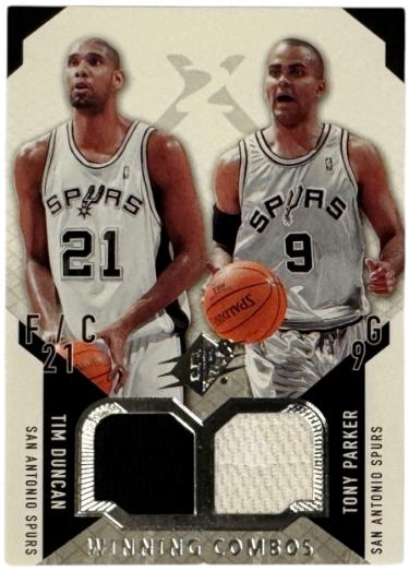 Tim Duncan/Tony Parker 2004-05 UD SPx Winning Combos Materials Card #WC-DP (San Antonio Spurs/HOF)-Powers Sports Memorabilia