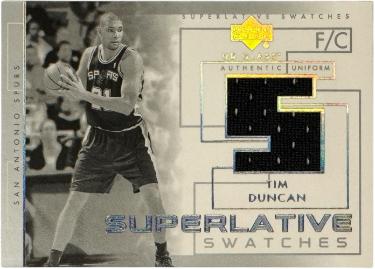 Tim Duncan 2003-04 UD Glass Superlative Swatches Game Used Uniform Card #SS-TD (San Antonio Spurs/HOF)-Powers Sports Memorabilia