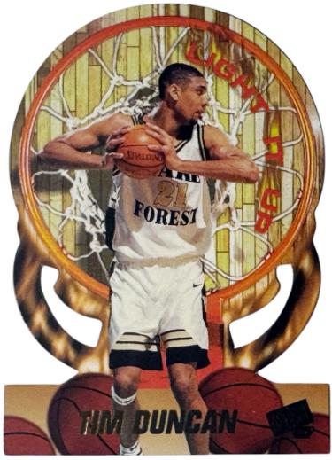 Tim Duncan 1997 Press Pass Light It Up Die-Cut Rookie Card (RC) #LU1 (San Antonio Spurs/HOF)-Powers Sports Memorabilia