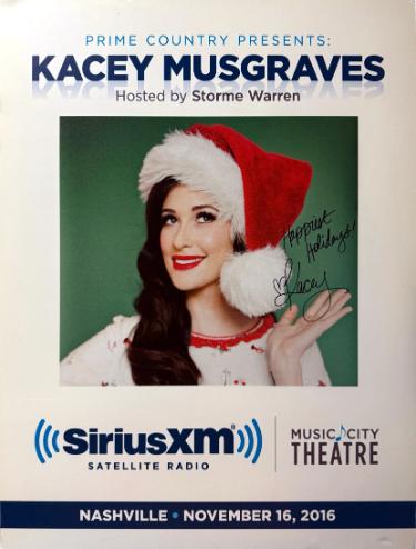 Kacey Musgraves Autographed 2016 Prime Country Presents 22"x28" Poster SiriusXM Music City Theatre w/ Happiest Holidays! imperfect- COA-Powers Sports Memorabilia