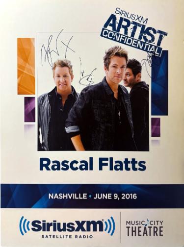 Rascal Flatts Autographed 2016 Artist Confidential 22x28 Poster SiriusXM Music City Theatre imperfect- 3 sig- COA (Gary Levox/Joe Don Rooney/Jay DeMarcus)-Powers Sports Memorabilia